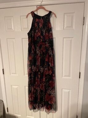 Floor length black with maroon floral dress